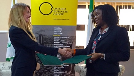 (L-r): Diana Rus, OBG’s country director in a handshake with Yewande Sadiku, executive secretary/CEO, NIPC, after the MoU signing.